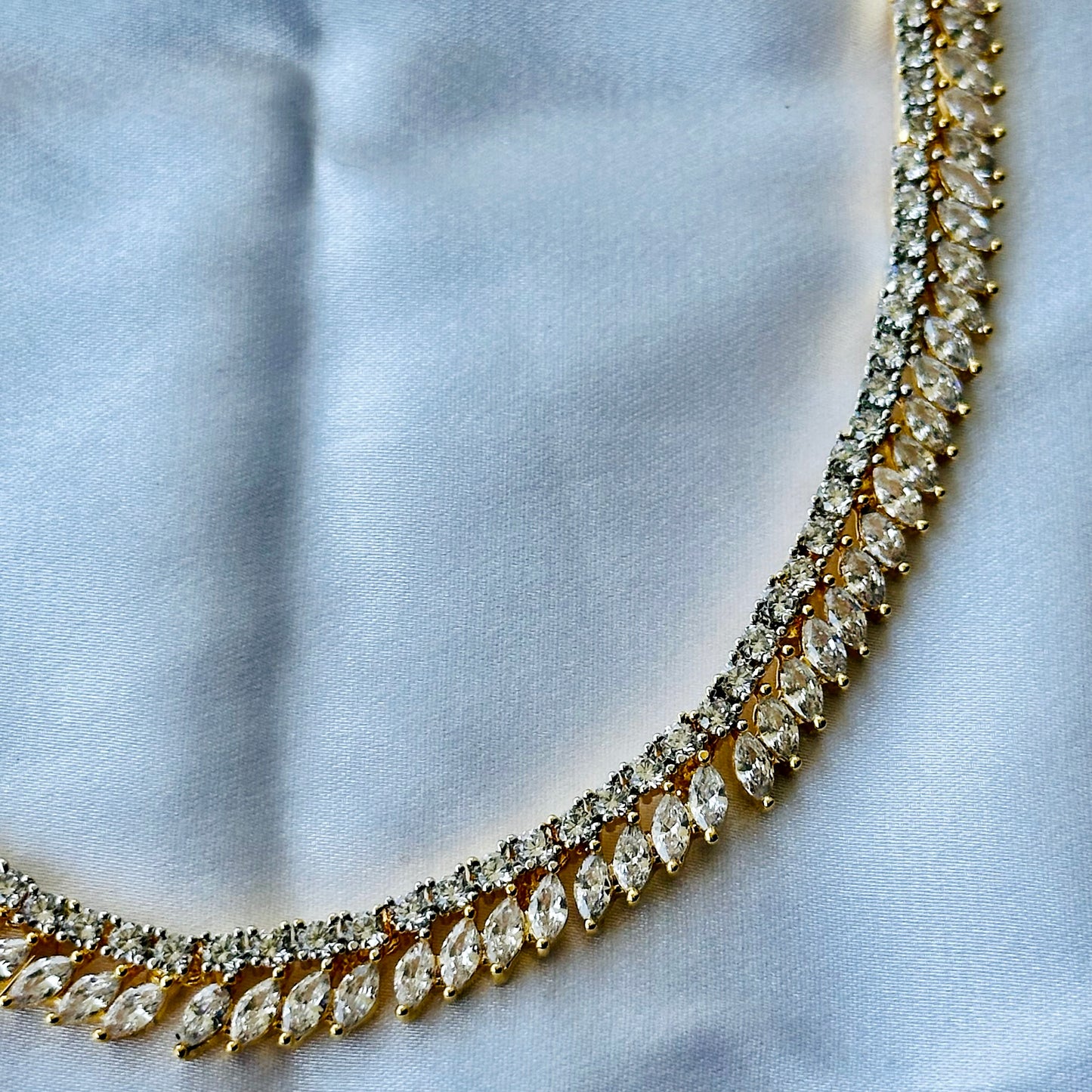Solitaire Cubic Zircon American Diamond Gold Plated Necklace Set