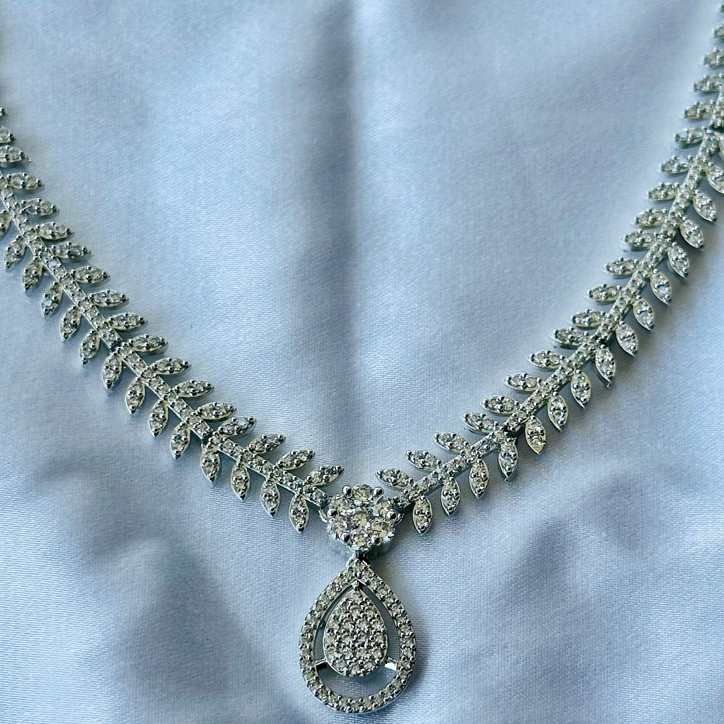 Solitaire Cubic Zircon American Diamond Silver Plated Necklace Set
