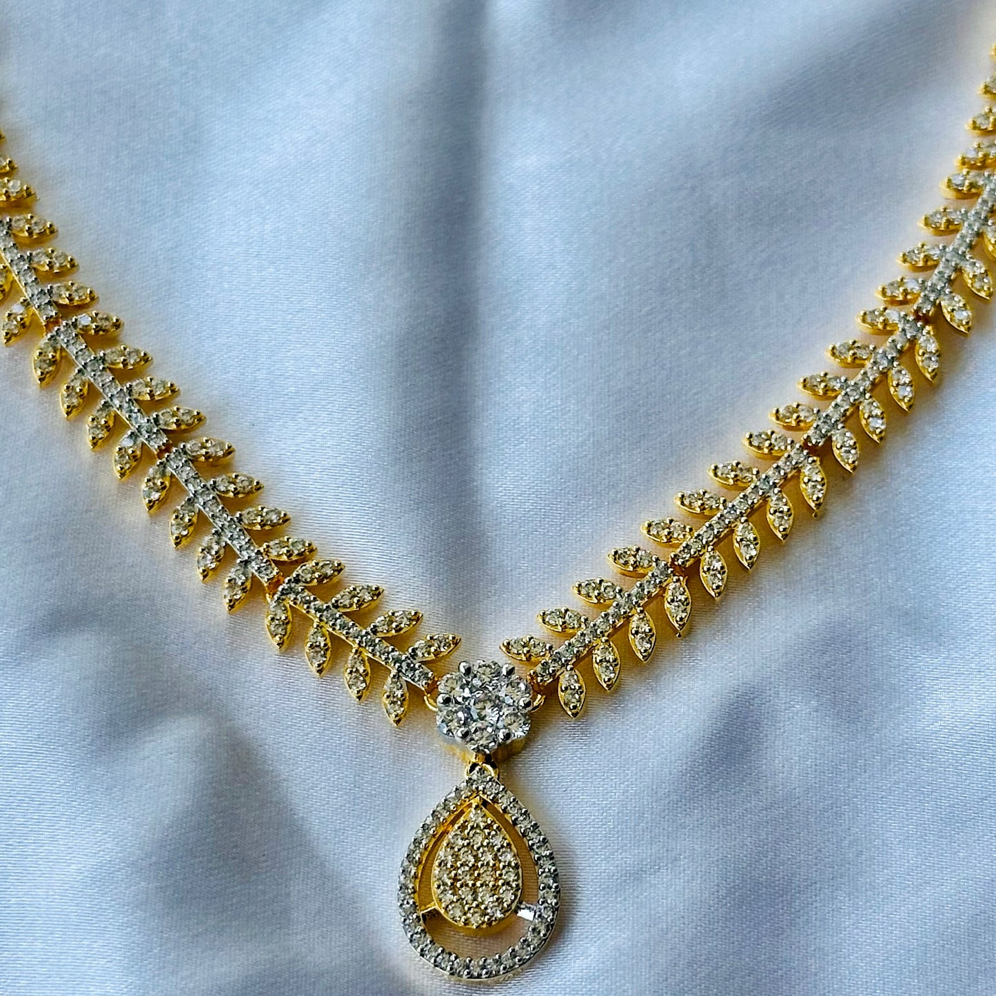 Solitaire Cubic Zircon American Diamond Gold Plated Necklace Set