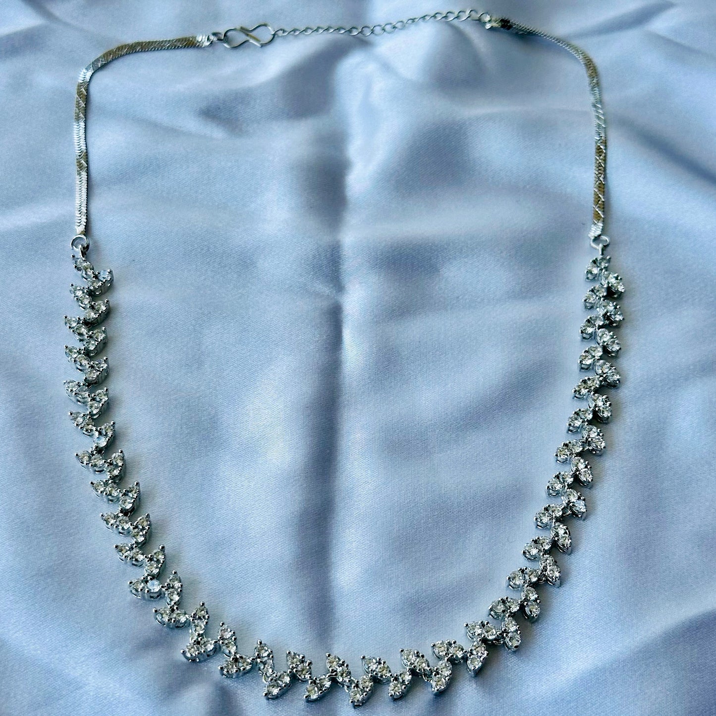 Solitaire Cubic Zircon American Diamond Silver Plated Necklace Set