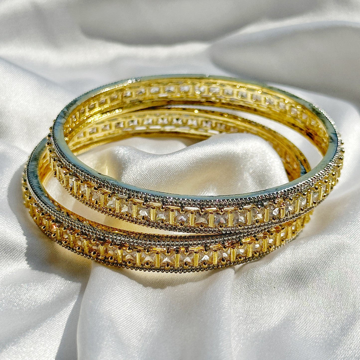 American Diamond Gold-Silver Plated Bangles Set of 2