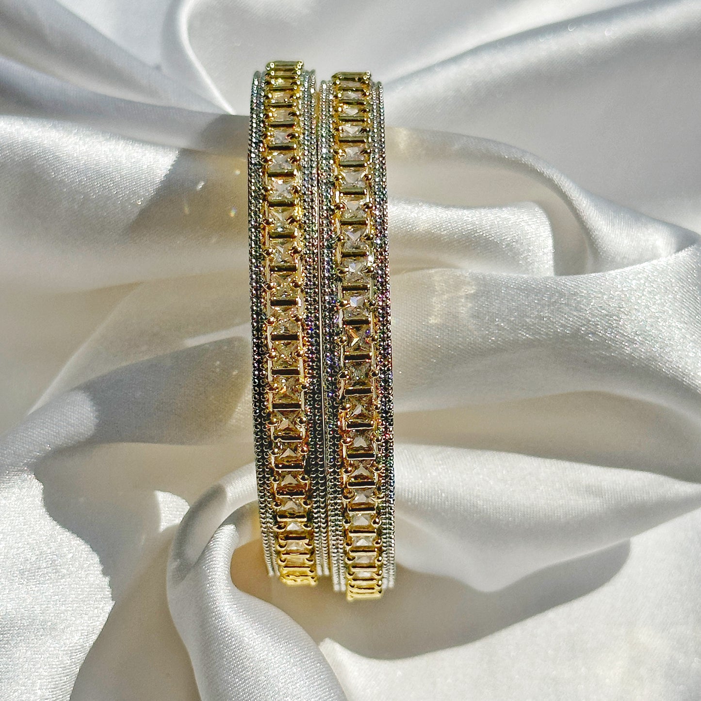 American Diamond Gold-Silver Plated Bangles Set of 2