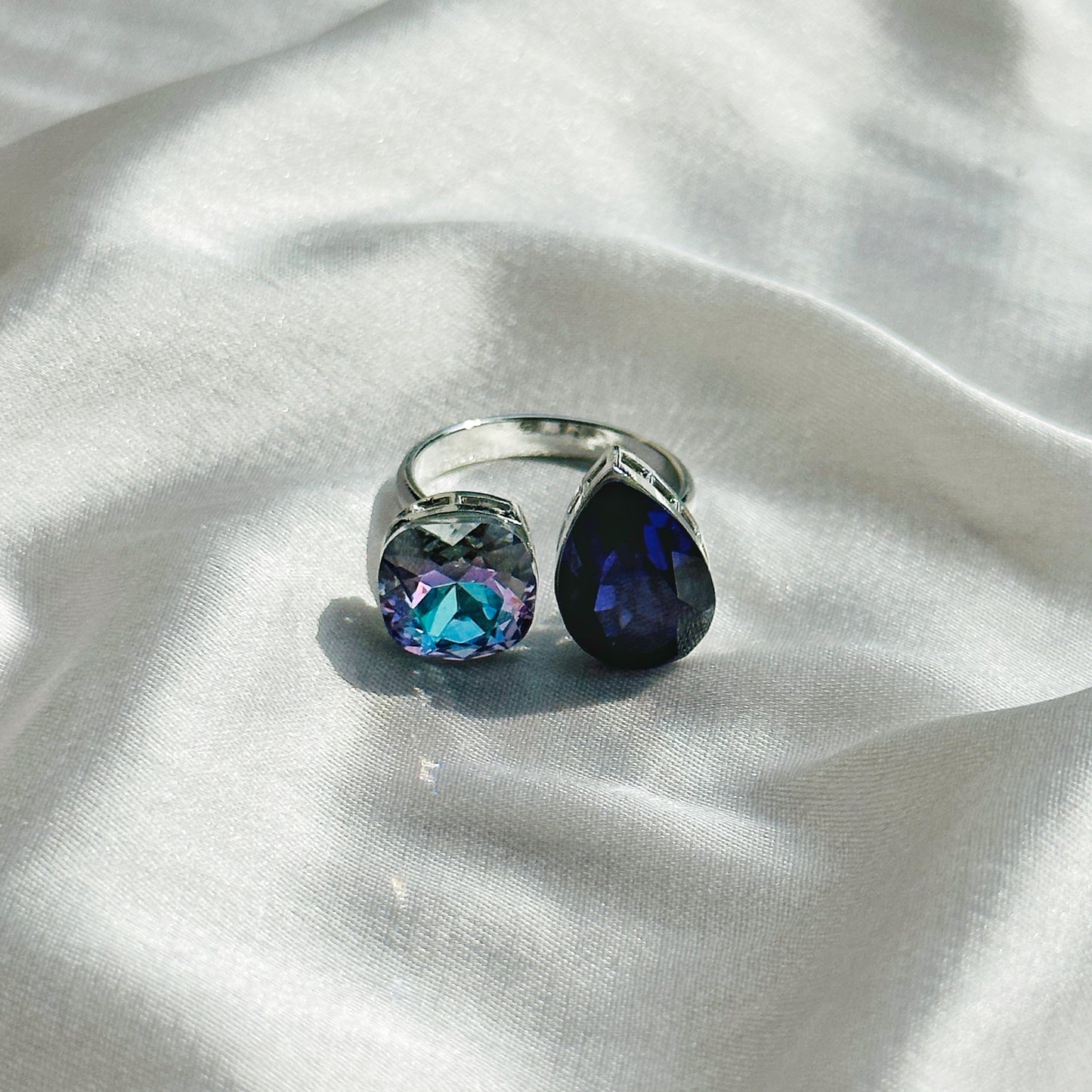 Light Vitrail/Amethyst Swarovski Crystals Silver Plated Adjustable Ring