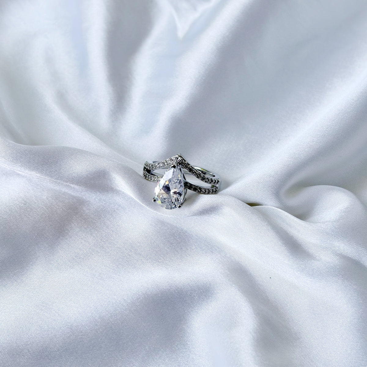 Solitaire Cubic Zirconia Ice Cut American Diamond Silver Plated Adjustable Ring