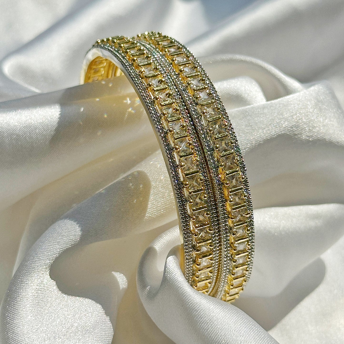 American Diamond Gold-Silver Plated Bangles Set of 2