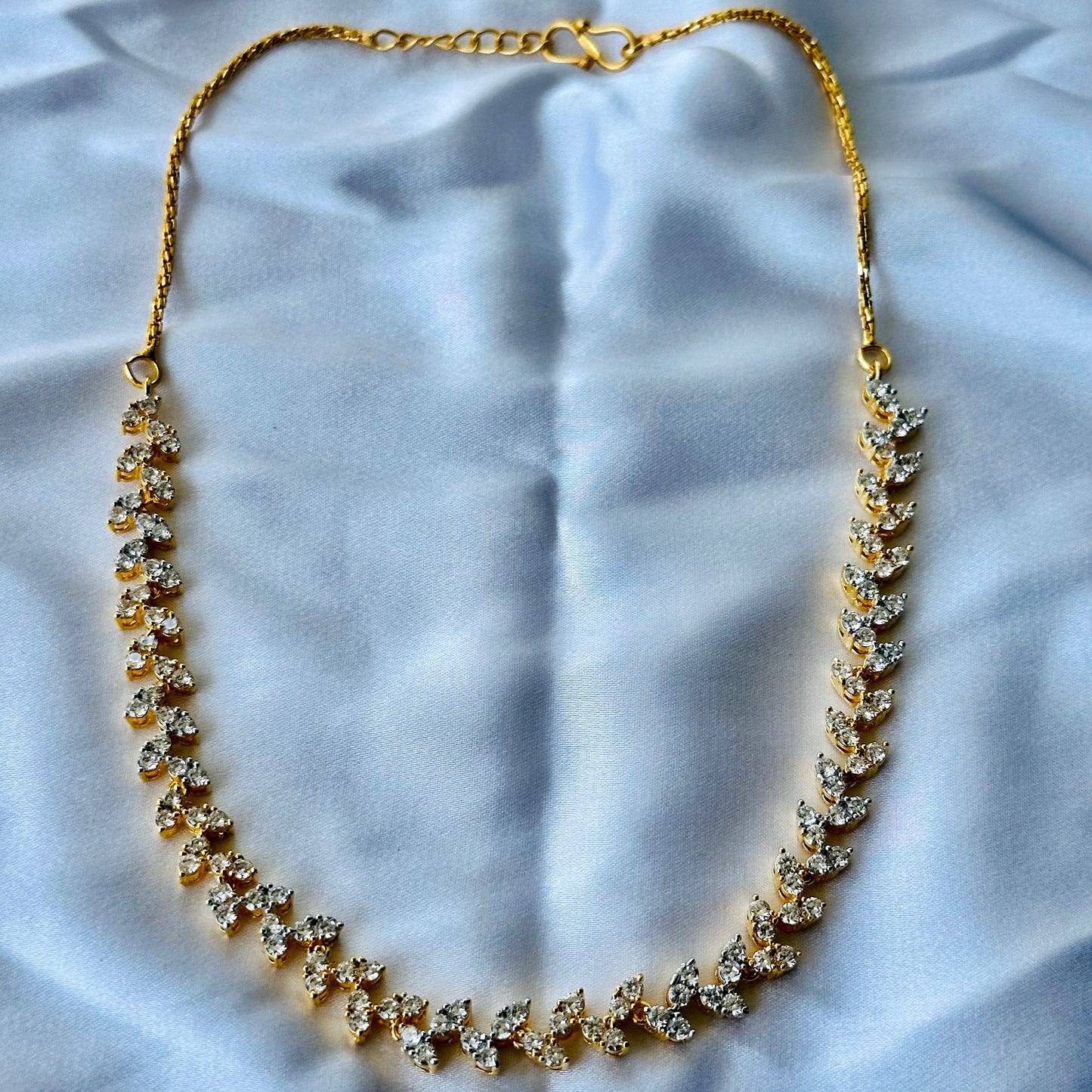 Solitaire Cubic Zircon American Diamond Gold Plated Necklace Set