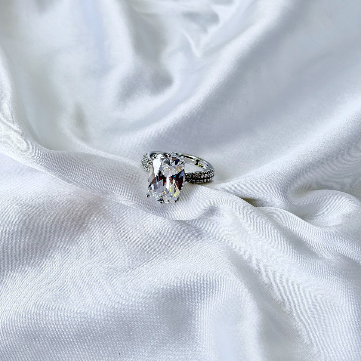 Solitaire Cubic Zirconia Ice Cut American Diamond Silver Plated Adjustable Ring
