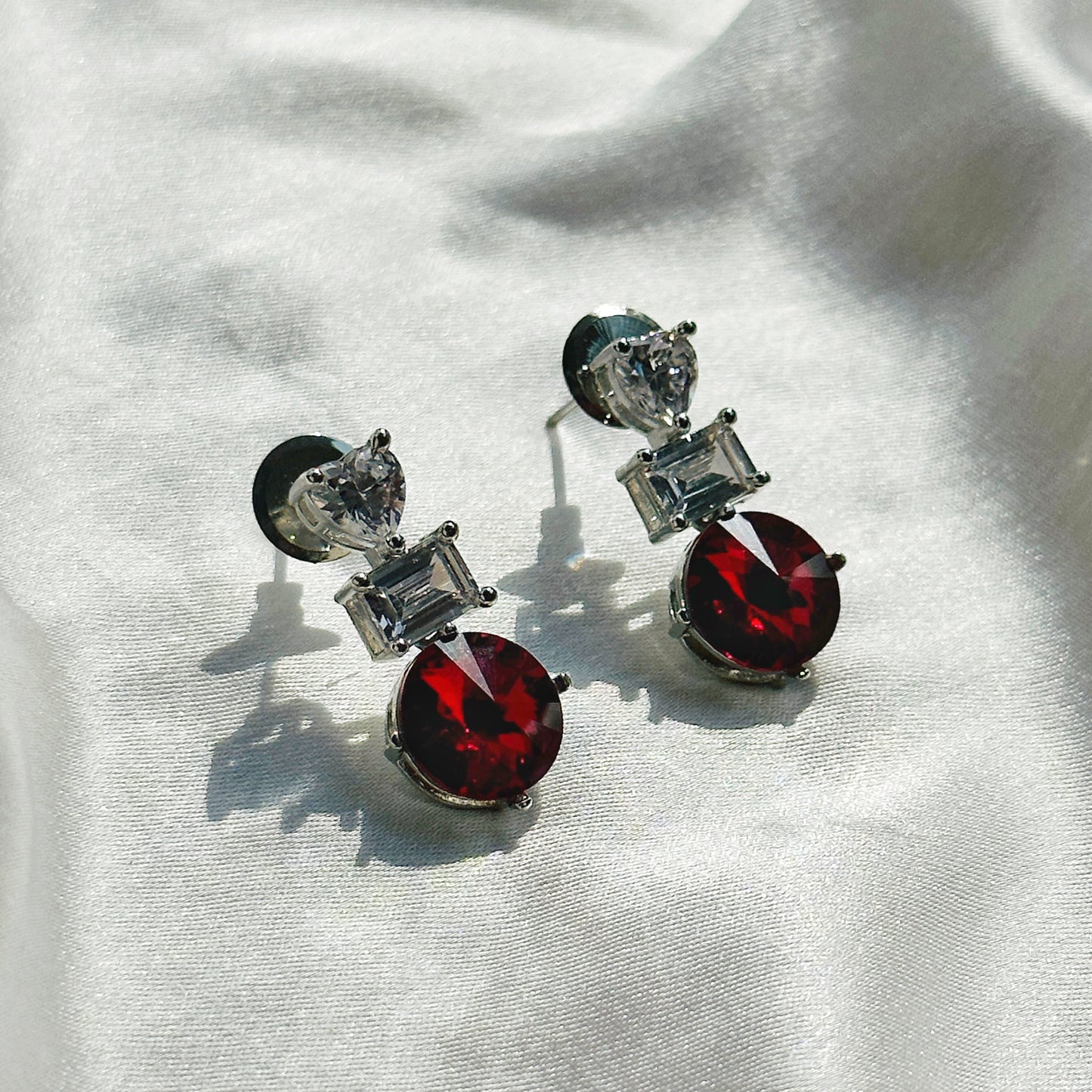 Red Siam Swarovski Crystal American Diamond Silver Plated Earrings