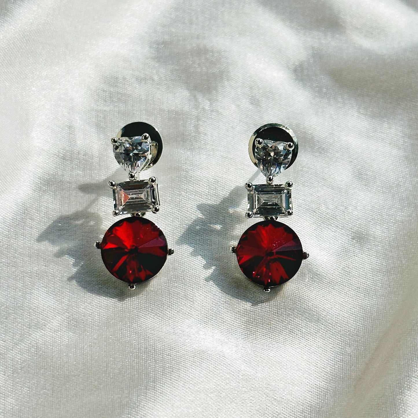 Red Siam Swarovski Crystal American Diamond Silver Plated Earrings
