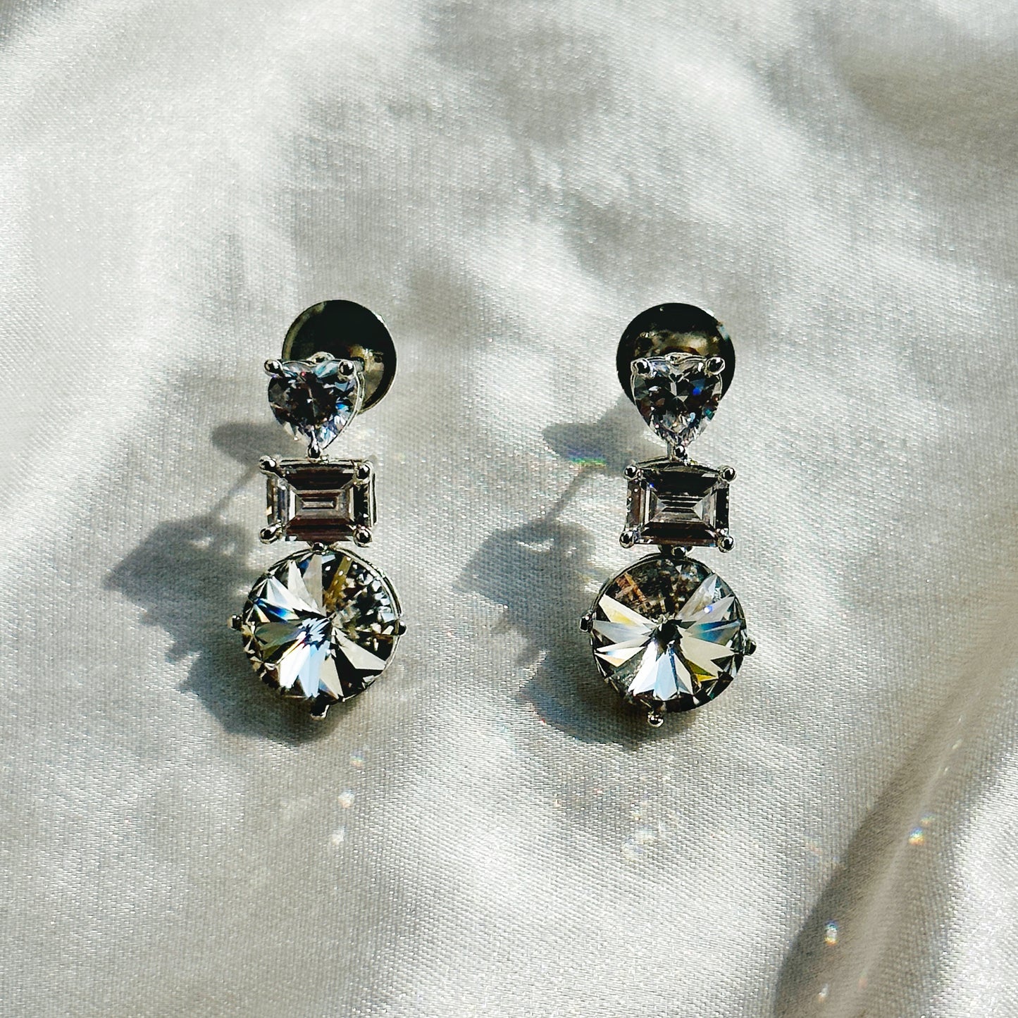White Crystal Swarovski Crystal American Diamond Silver Plated Earrings