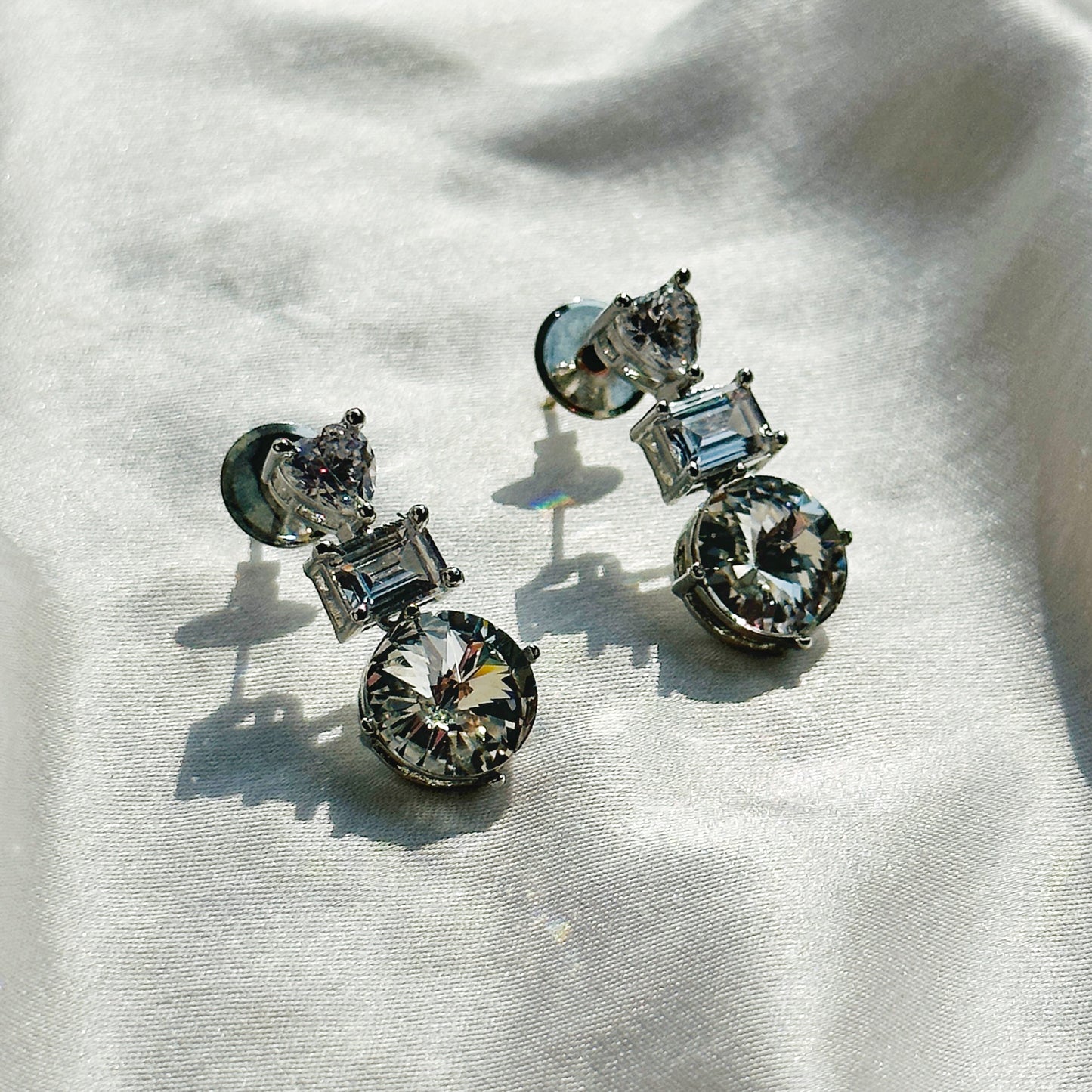White Crystal Swarovski Crystal American Diamond Silver Plated Earrings