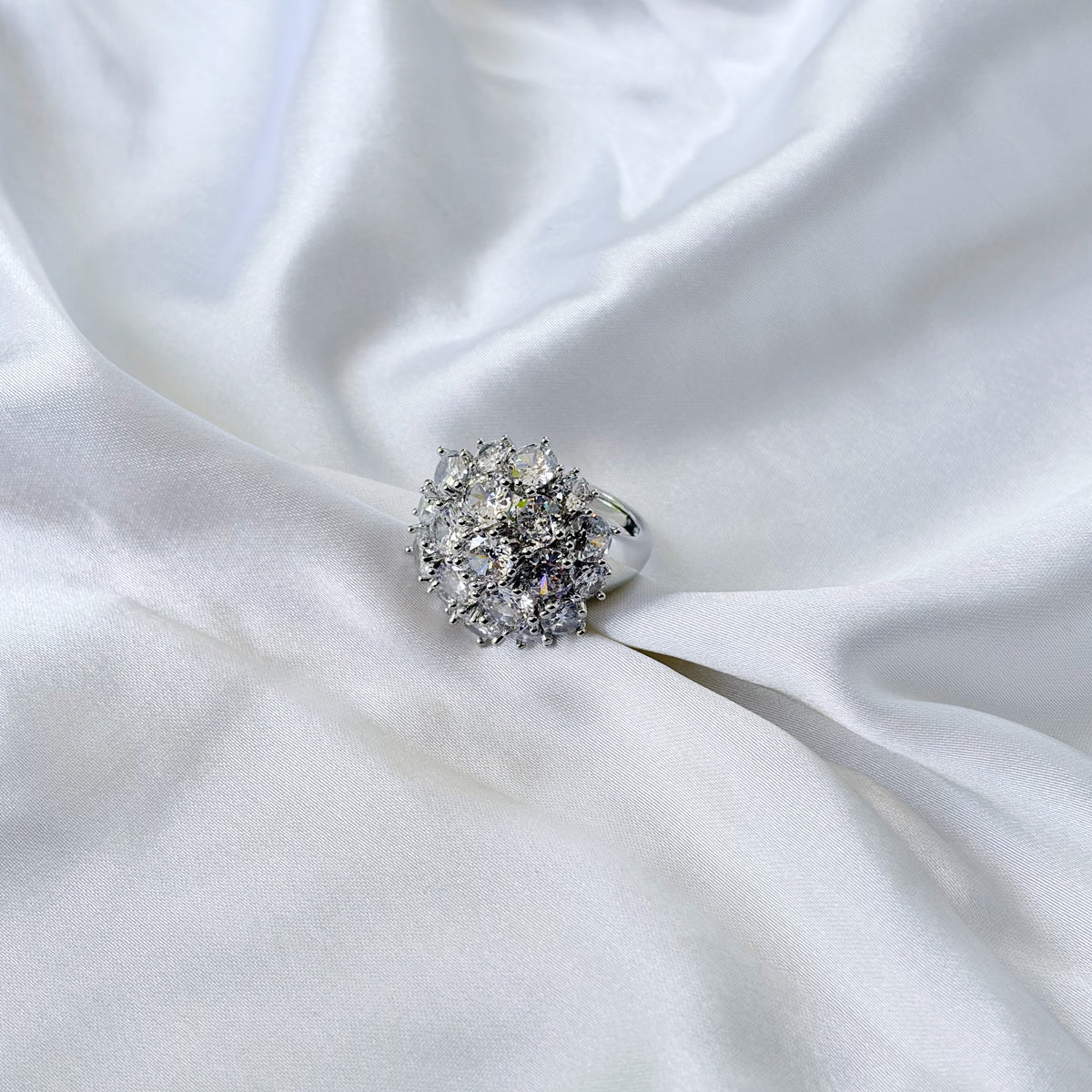 Solitaire Cubic Zirconia Ice Cut American Diamond Silver Plated Adjustable Ring