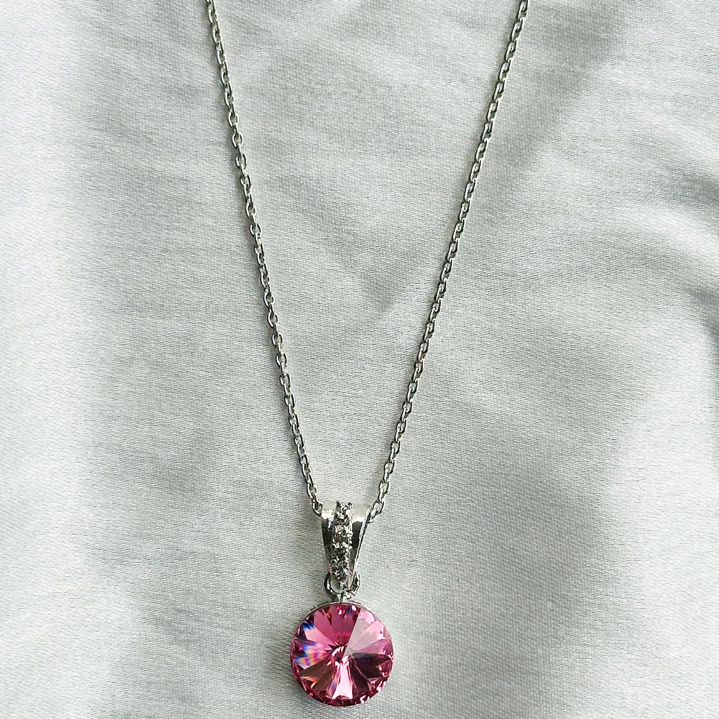 Indian Pink Swarovski Crystal Silver Plated Pendant Set