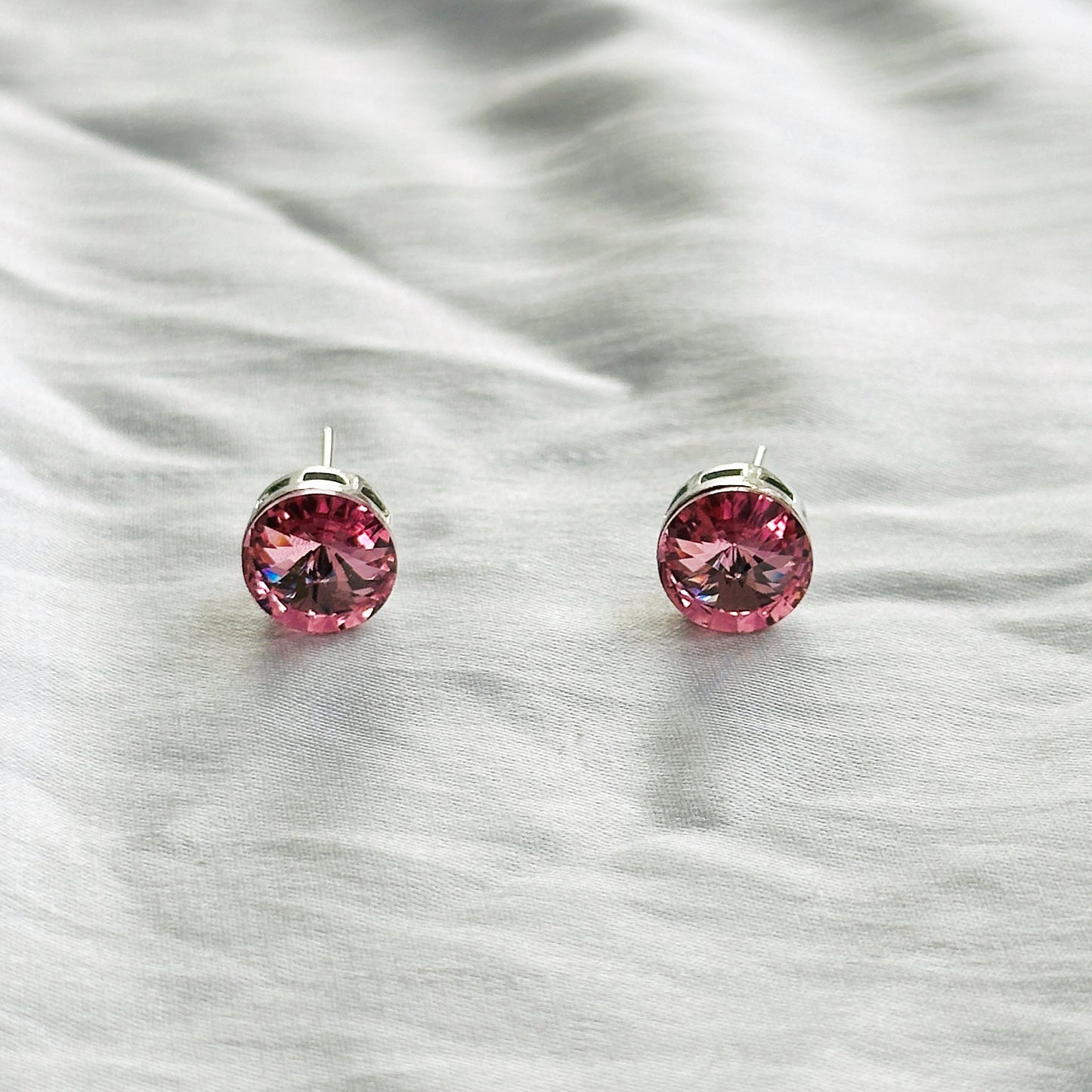 Light Pink Rose Swarovski Crystal Silver Plated Pendant Set
