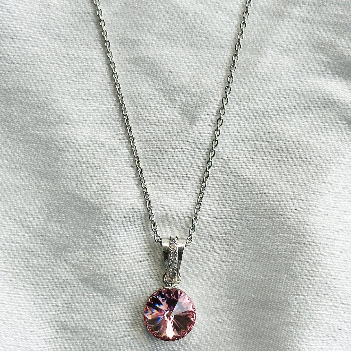 Light Pink Rose Swarovski Crystal Silver Plated Pendant Set