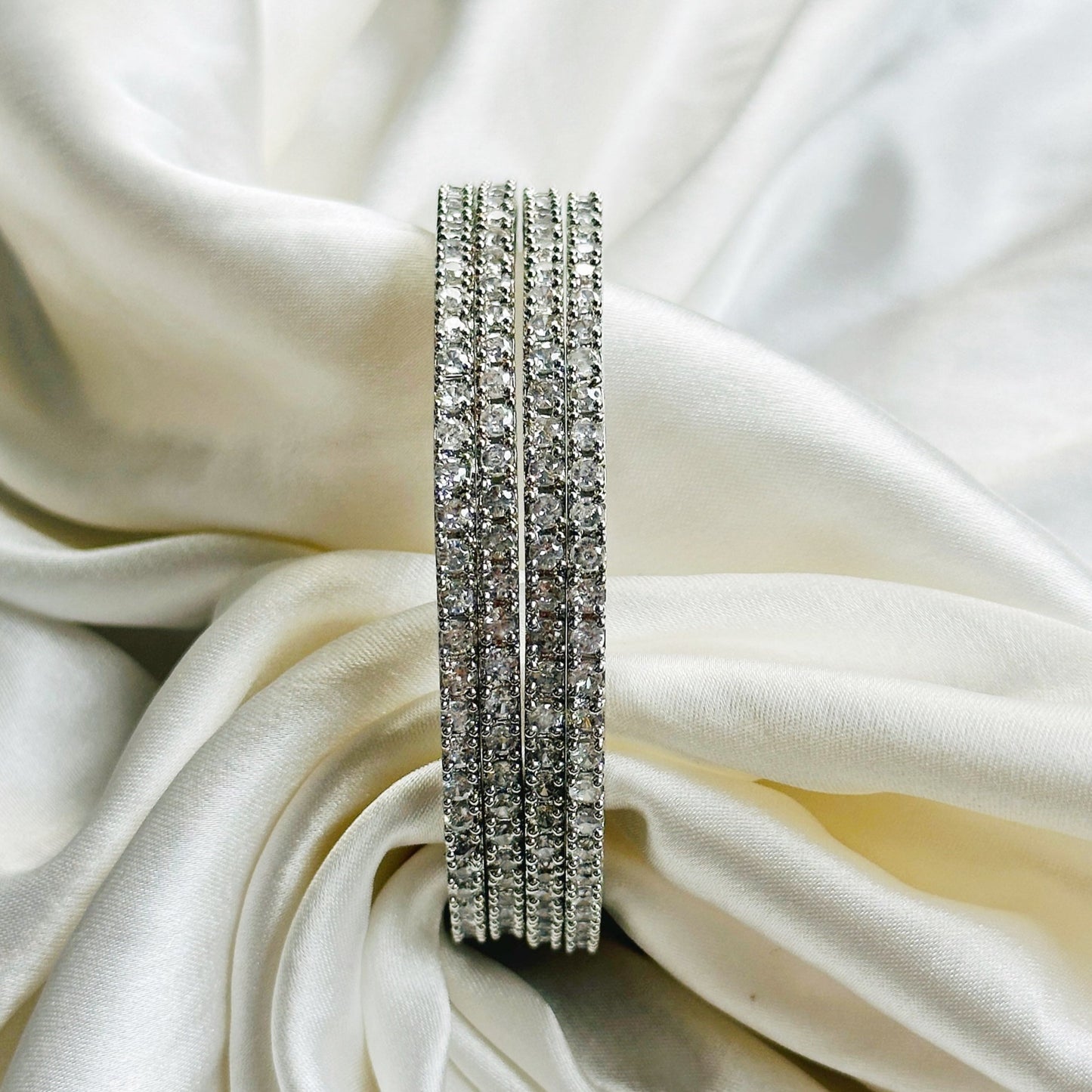 American Diamond Silver Plated Bangles Set of 4
