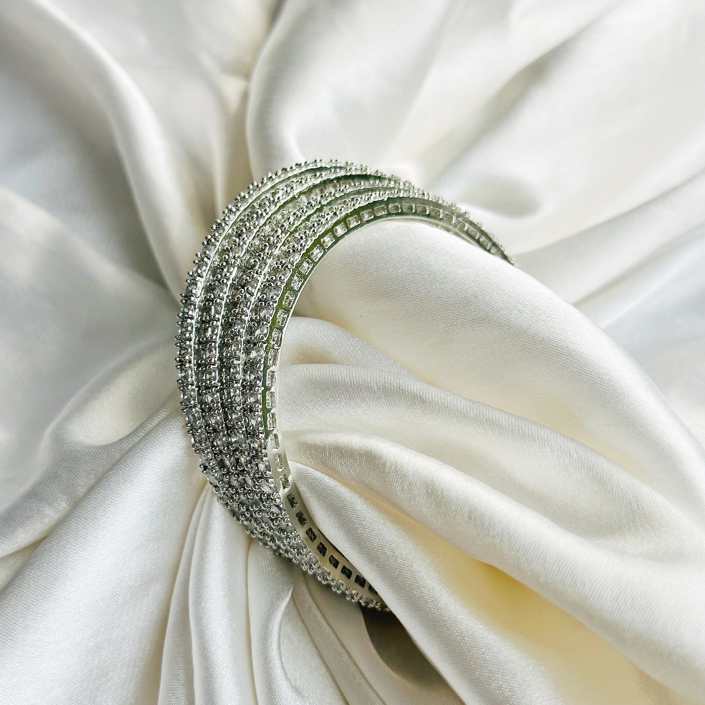 American Diamond Silver Plated Bangles Set of 4