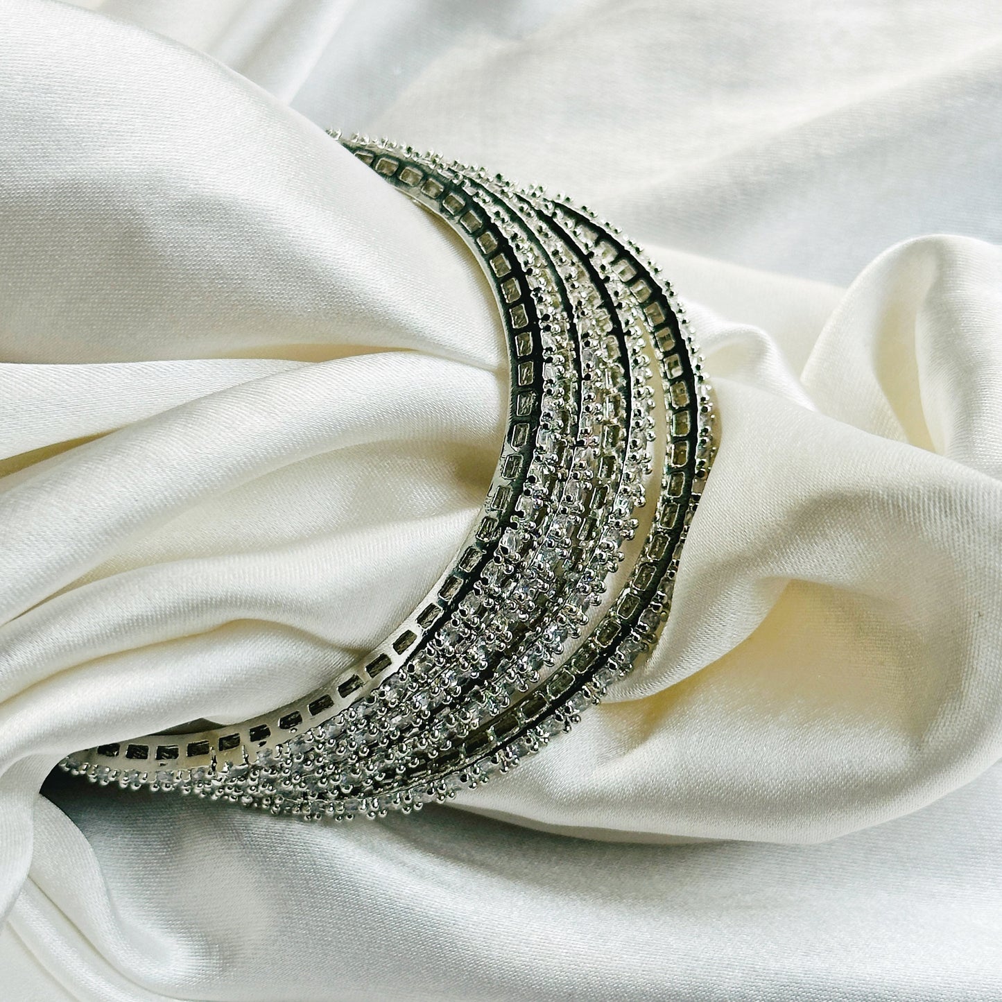 American Diamond Silver Plated Bangles Set of 4