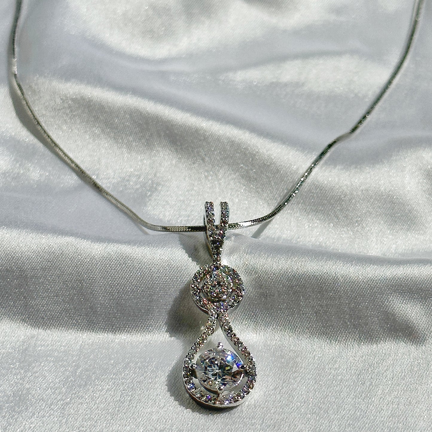 Solitaire Cubic Zirconia American Diamond Silver Plated Pendant Set