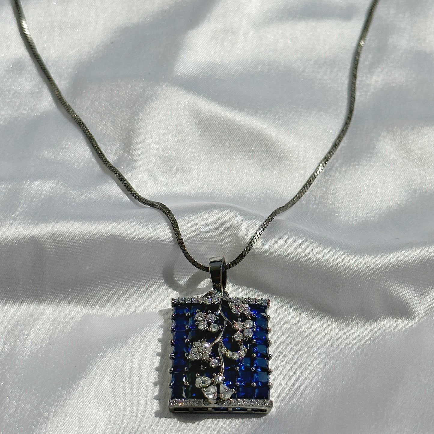 Blue Sapphire Cubic Zirconia American Diamond Victorian Plated Pendant Set