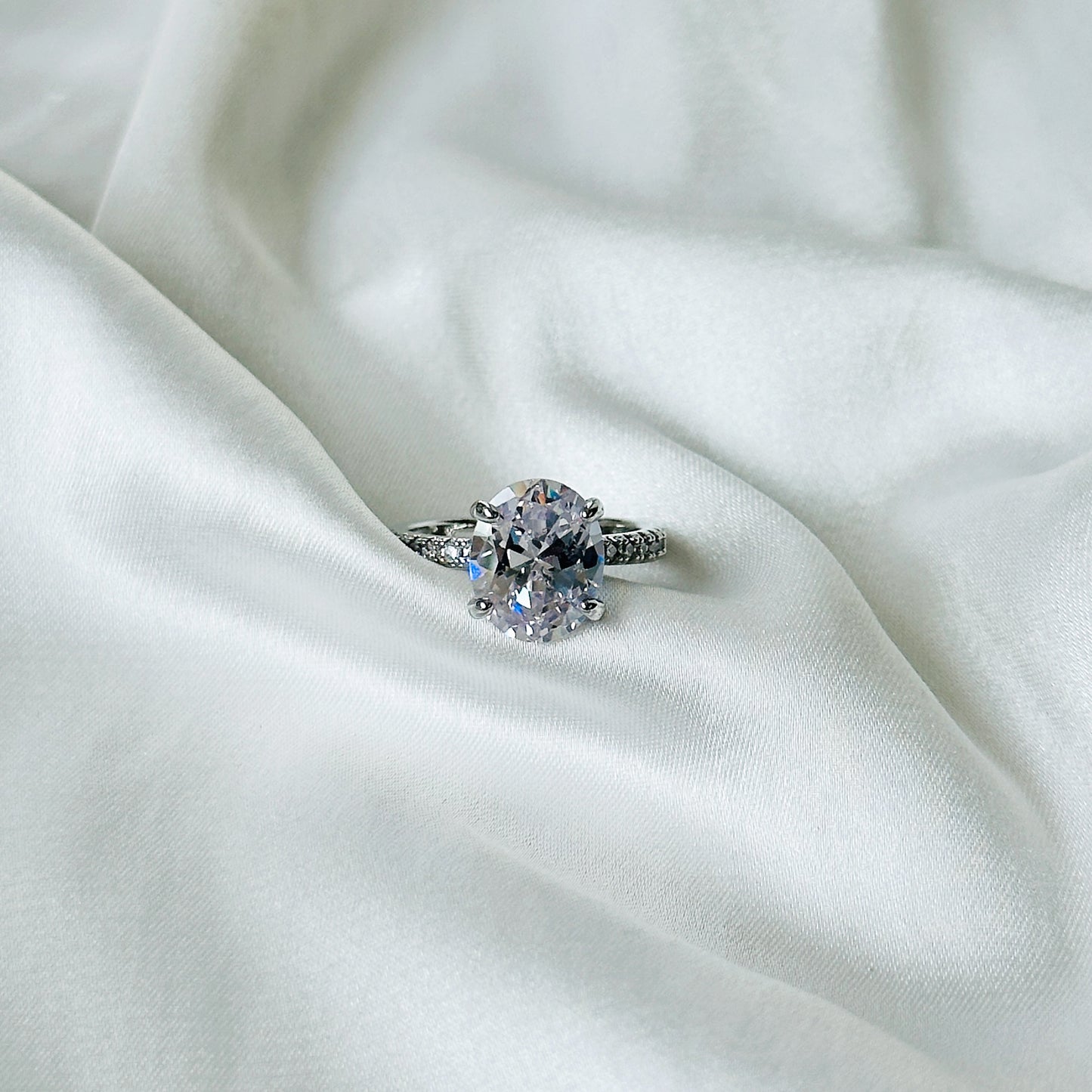 Solitaire Cubic Zircon American Diamond Silver Plated Adjustable Ring