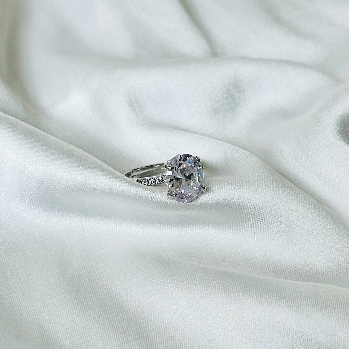 Solitaire Cubic Zircon American Diamond Silver Plated Adjustable Ring