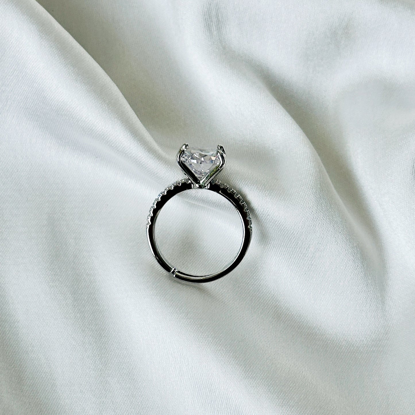 Solitaire Cubic Zircon American Diamond Silver Plated Adjustable Ring
