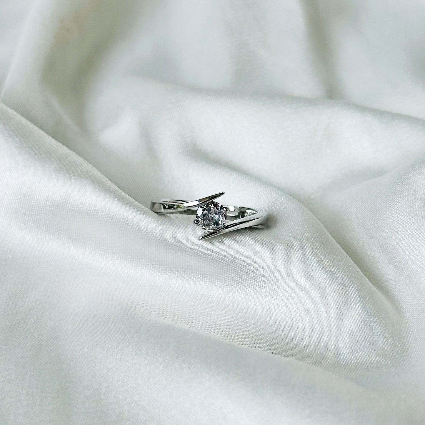 Solitaire Cubic Zircon Silver Plated Adjustable Ring