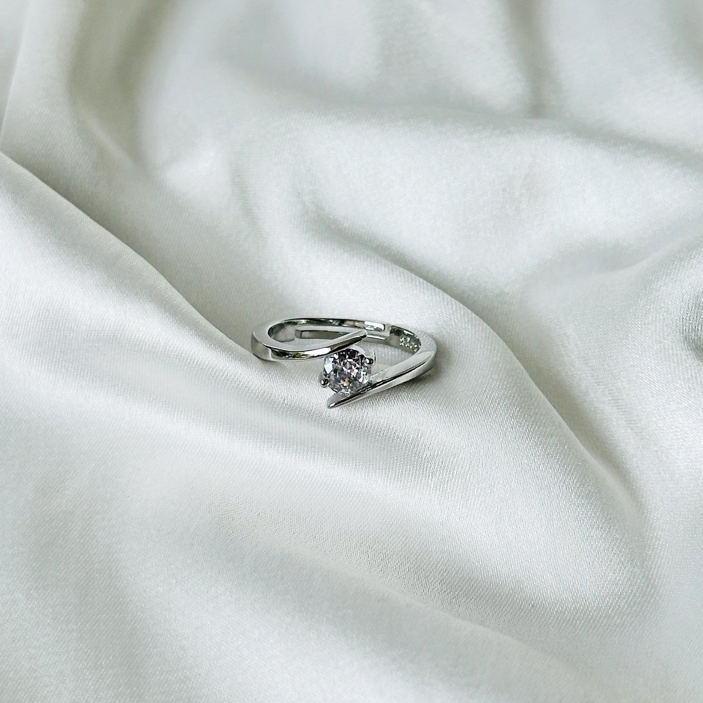 Solitaire Cubic Zircon Silver Plated Adjustable Ring