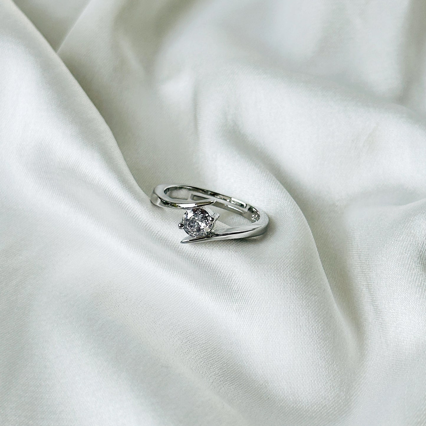 Solitaire Cubic Zircon Silver Plated Adjustable Ring