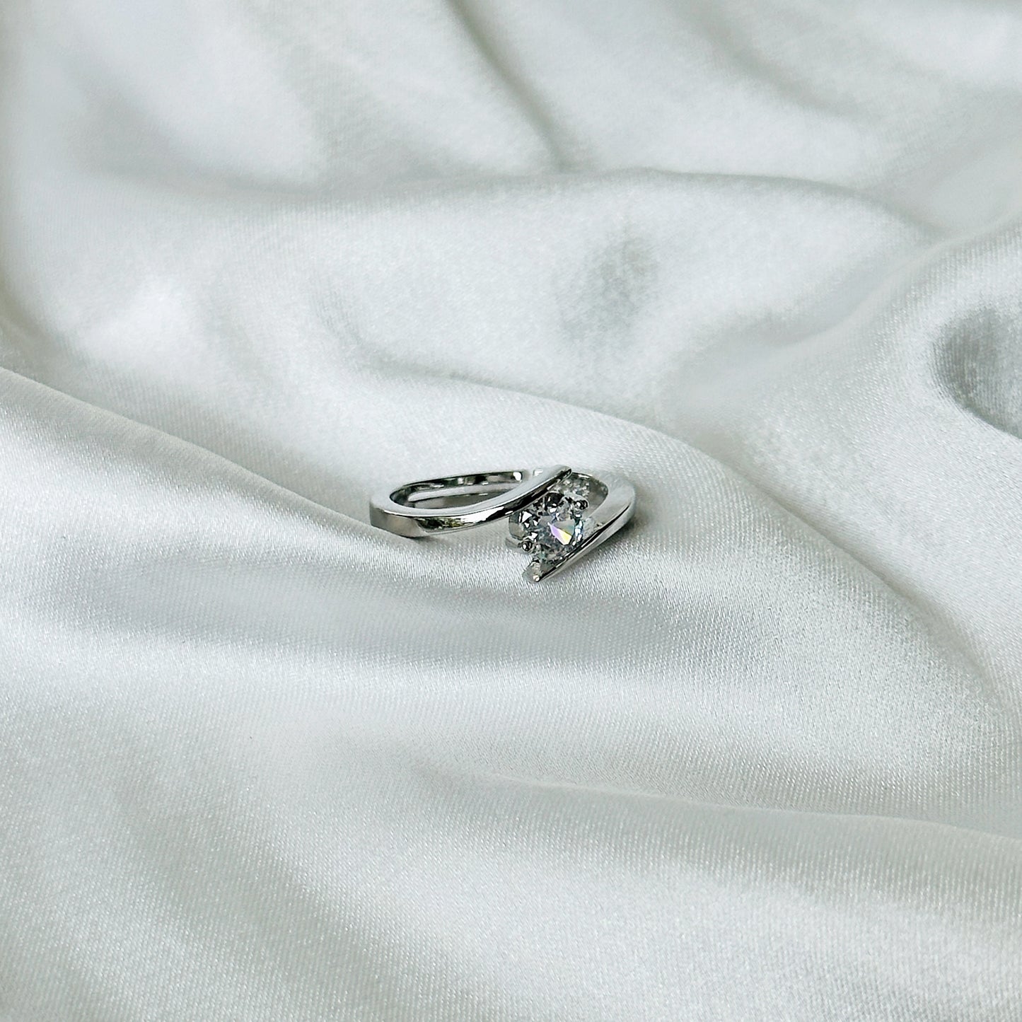 Solitaire Cubic Zircon Silver Plated Adjustable Ring