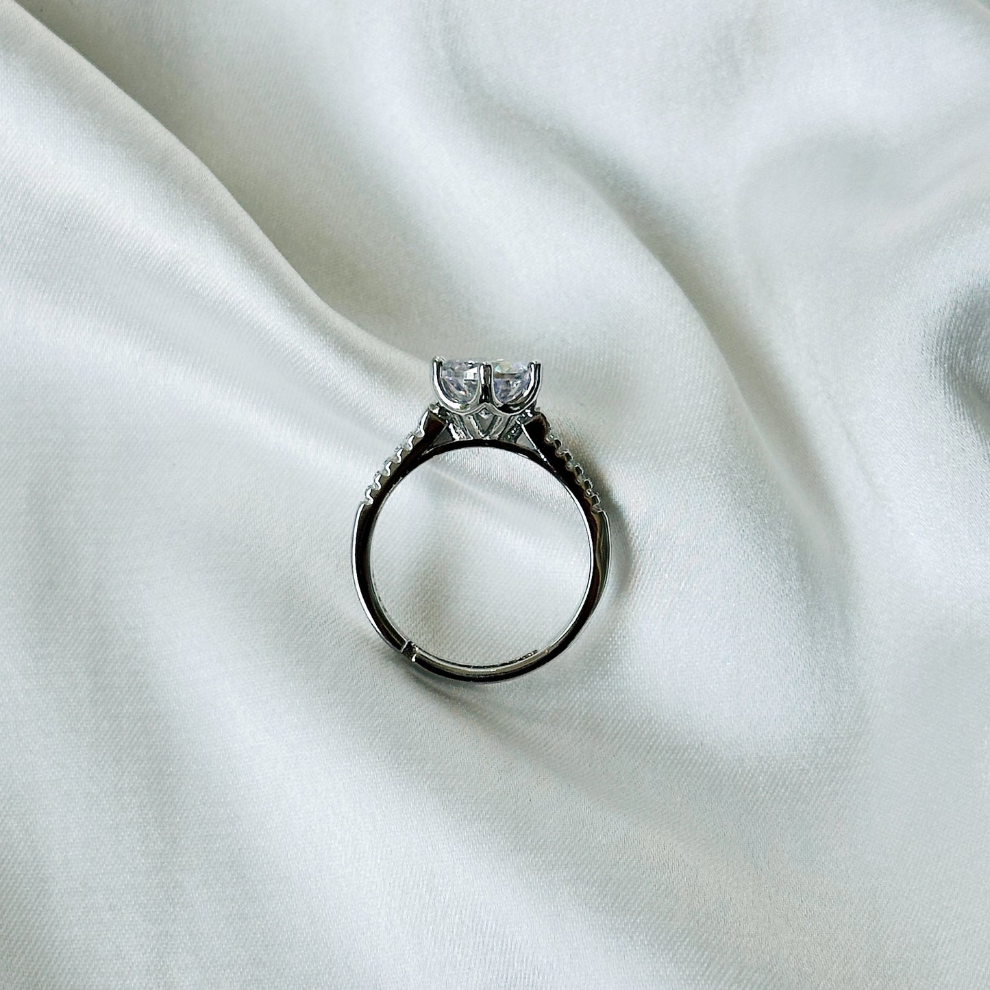 Solitaire Cubic Zirconia Ice Cut American Diamond Silver Plated Adjustable Ring