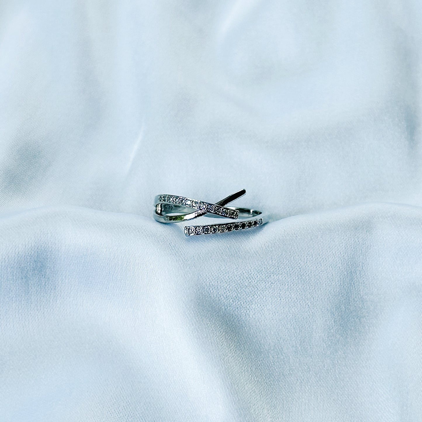 American Diamond Silver Plated Adjustable Ring