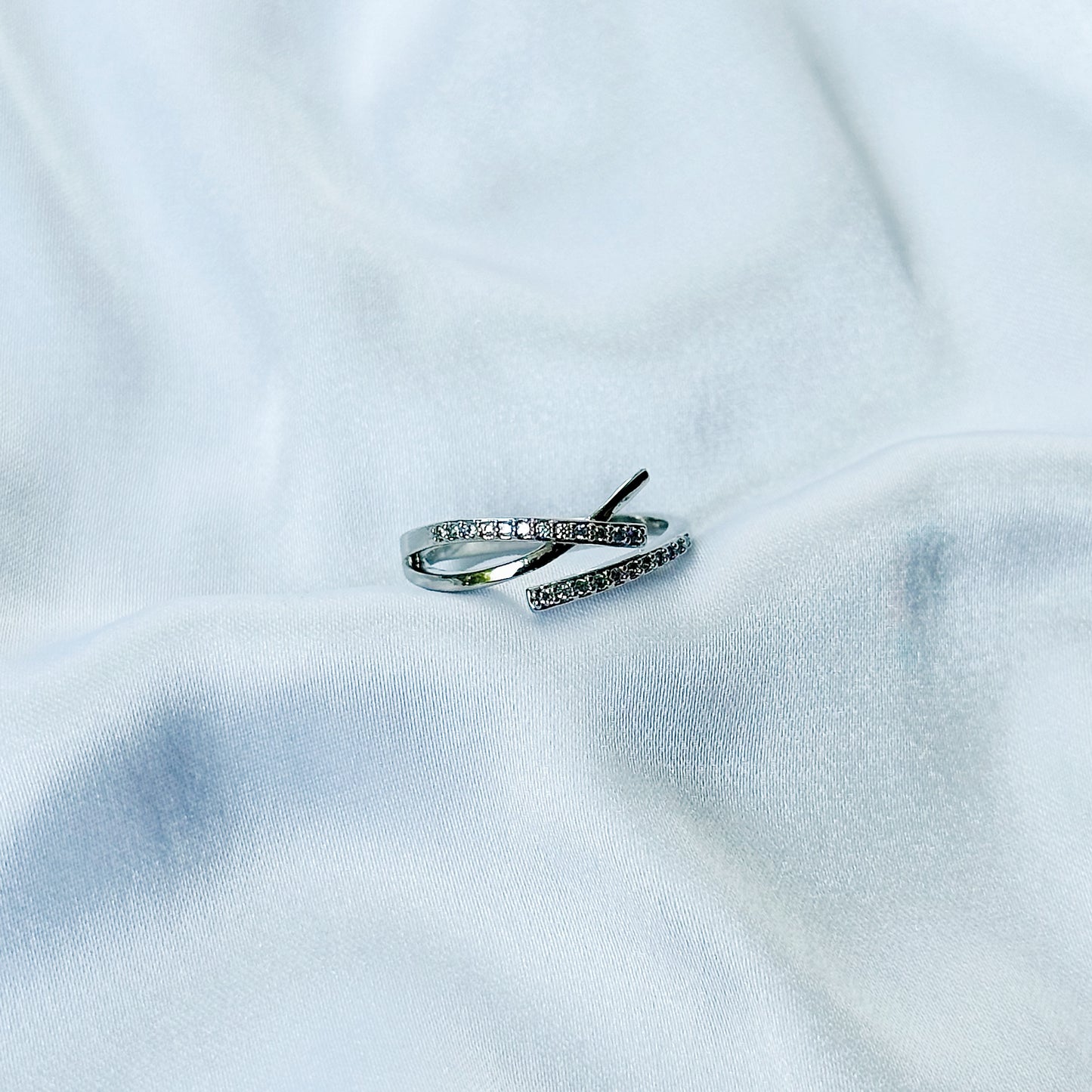 American Diamond Silver Plated Adjustable Ring