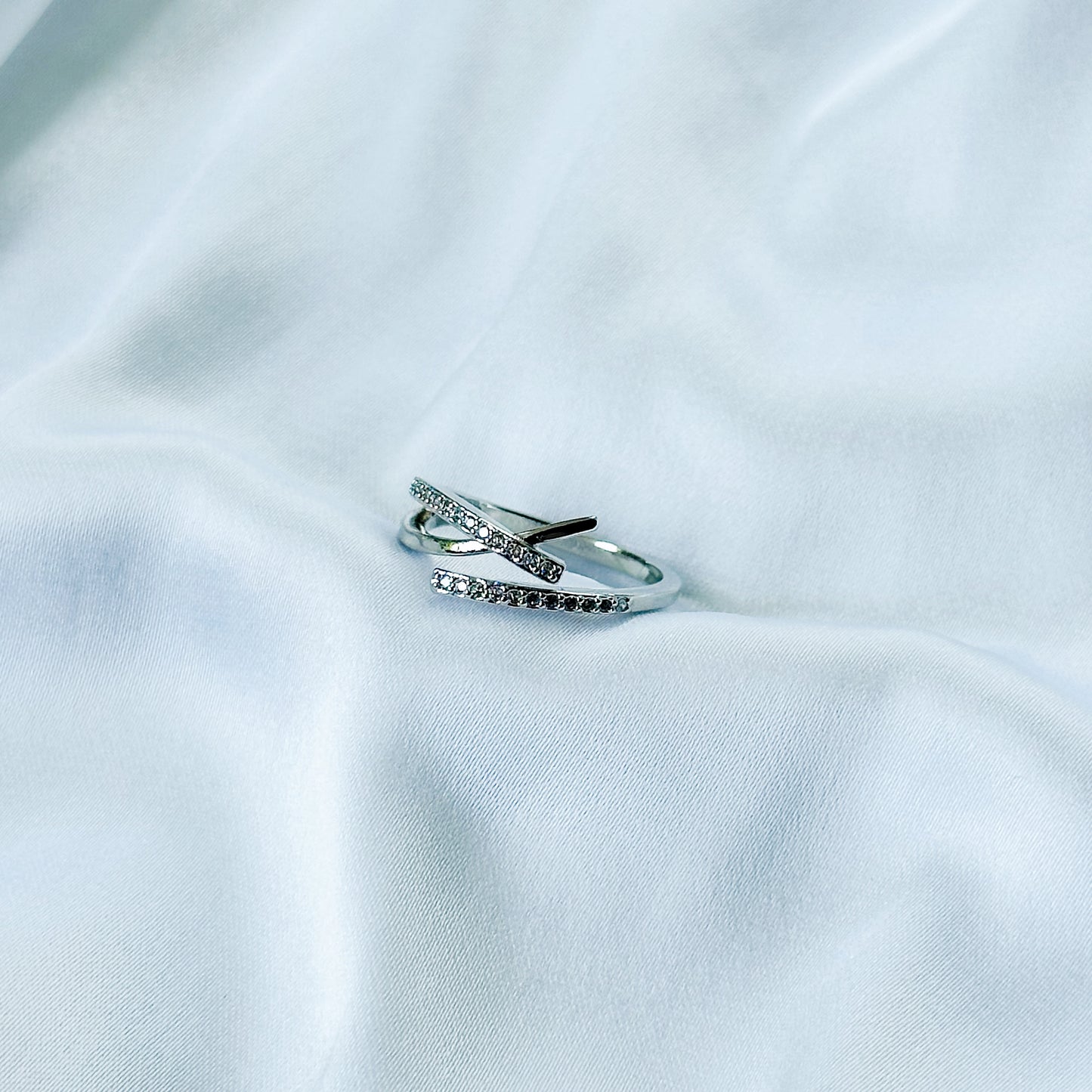 American Diamond Silver Plated Adjustable Ring