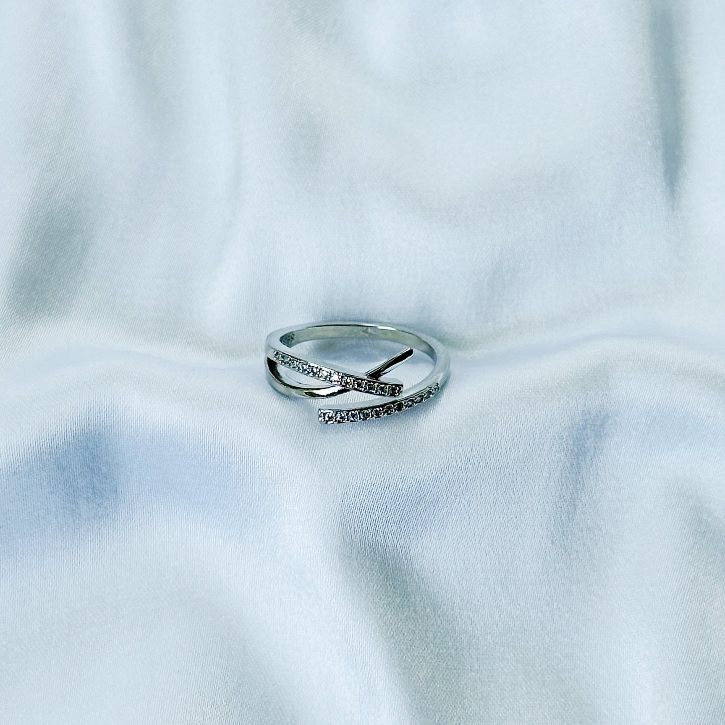 American Diamond Silver Plated Adjustable Ring