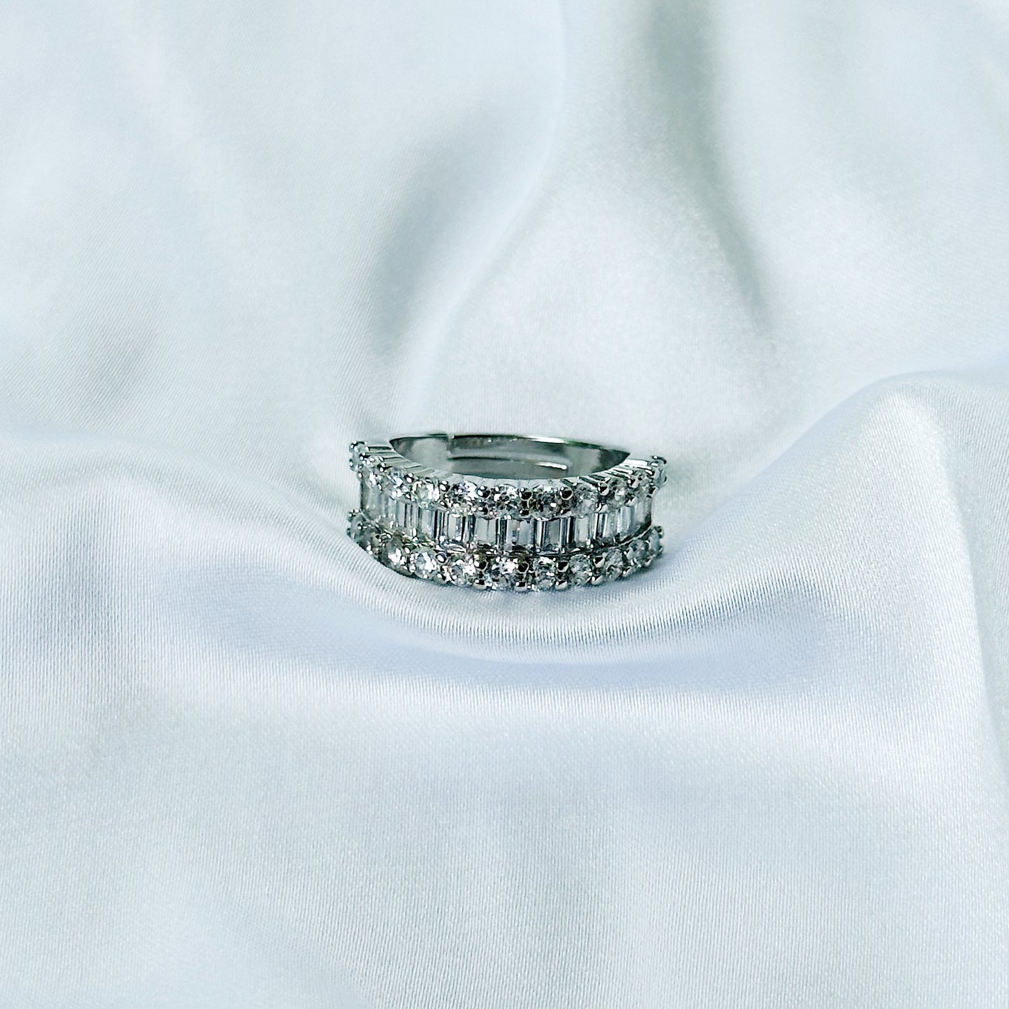 American Diamond Silver Plated Adjustable Ring