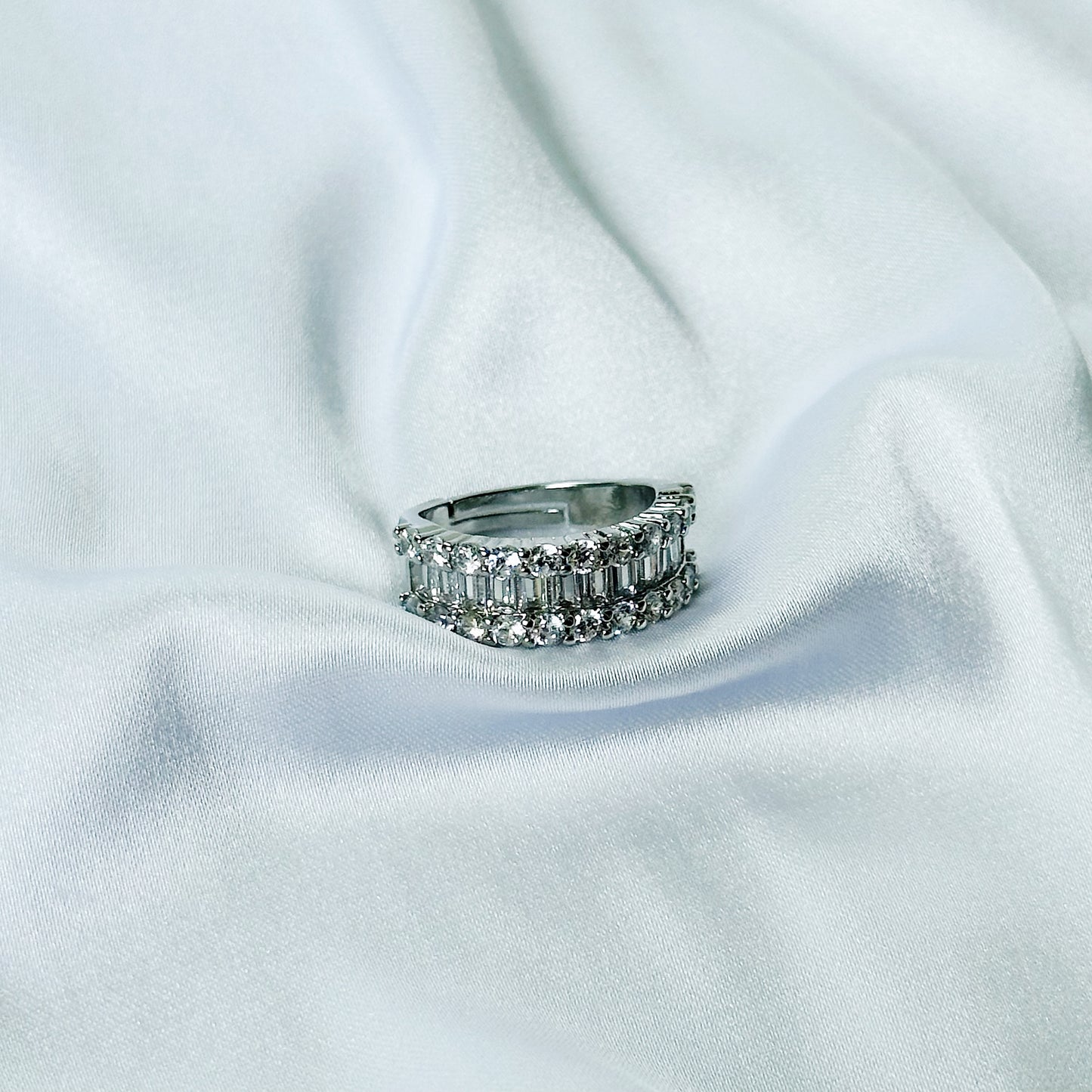 American Diamond Silver Plated Adjustable Ring