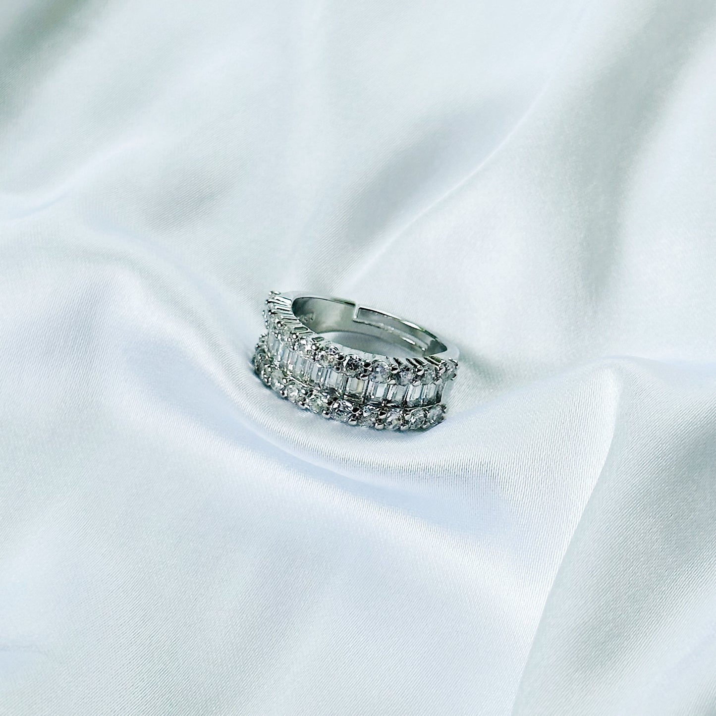 American Diamond Silver Plated Adjustable Ring
