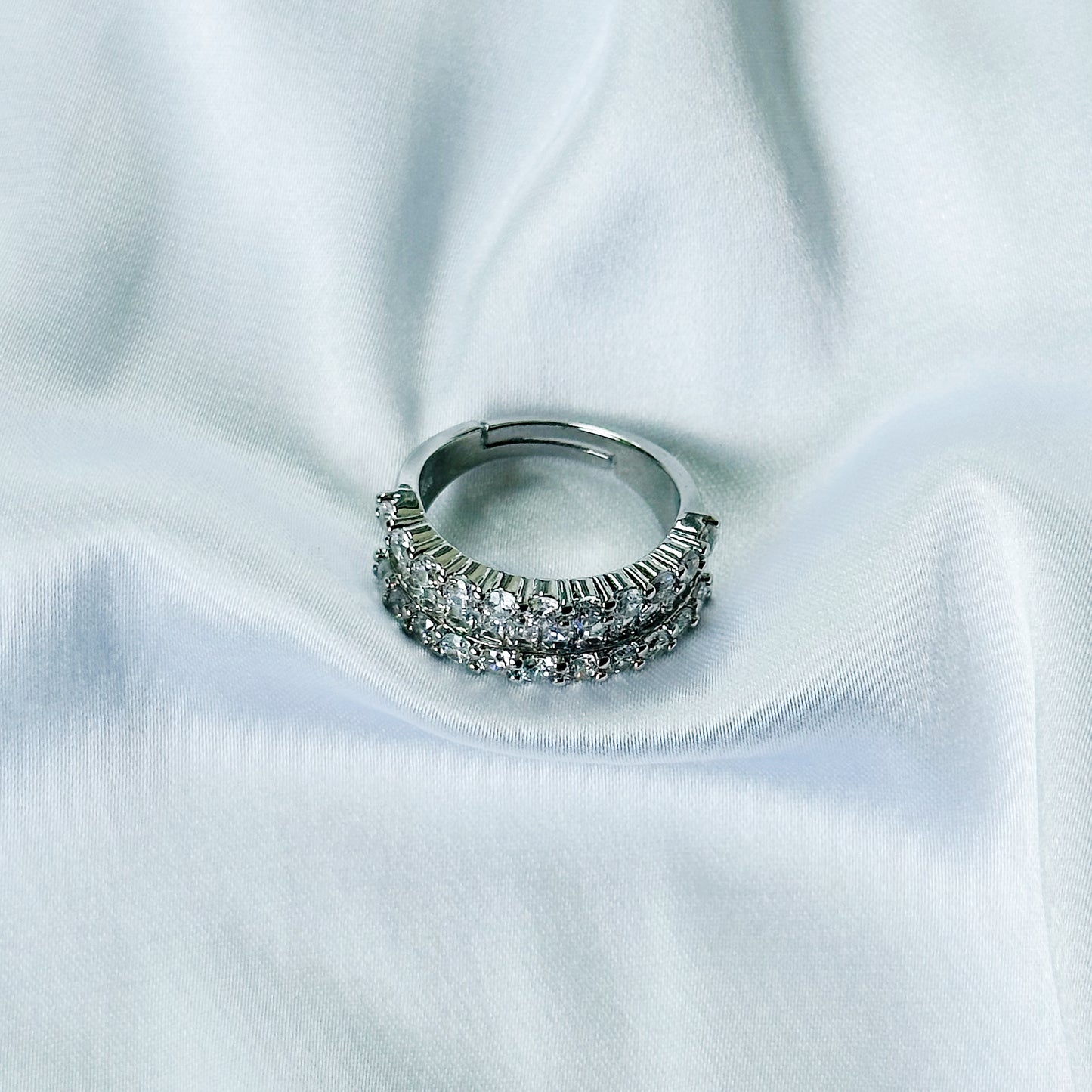 American Diamond Silver Plated Adjustable Ring