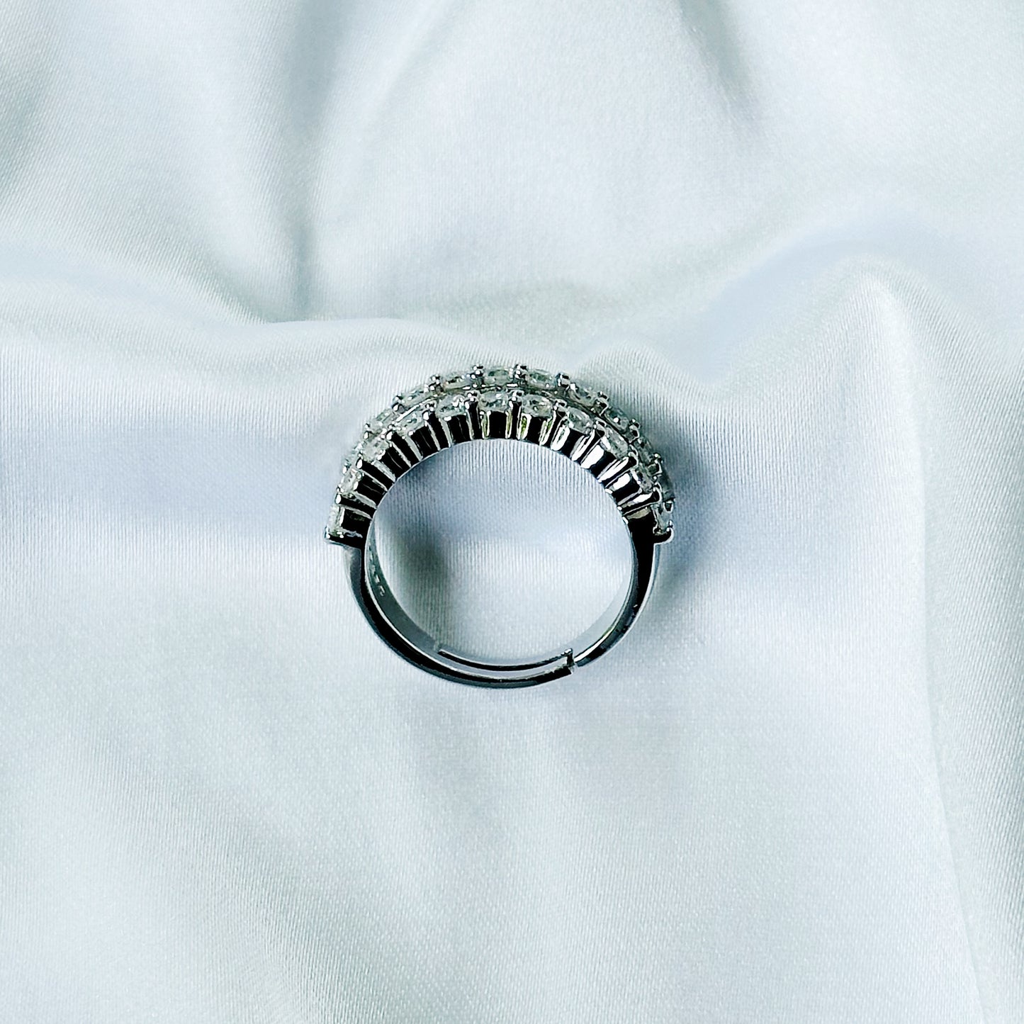 American Diamond Silver Plated Adjustable Ring