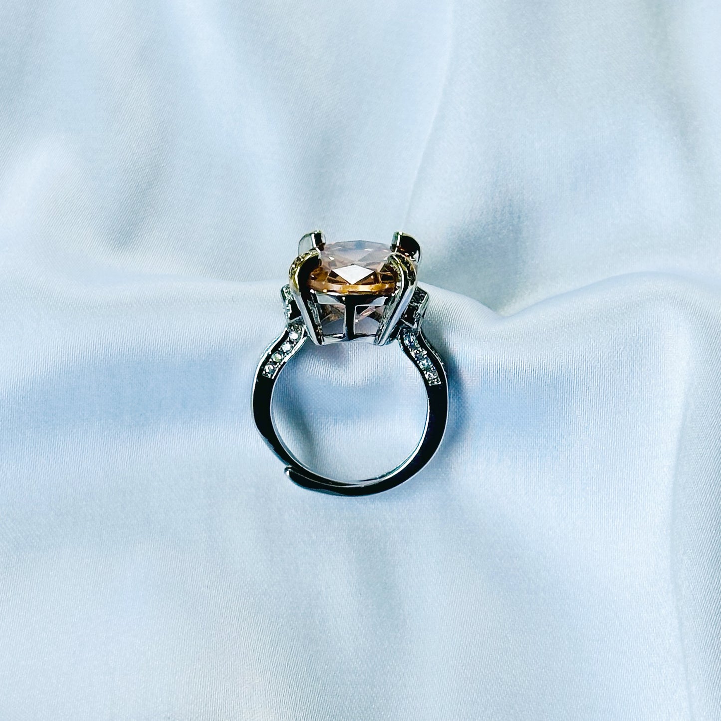 Smoked Topaz Cubic Zirconia Ice Cut American Diamond Gold/Silver Plated Adjustable Ring