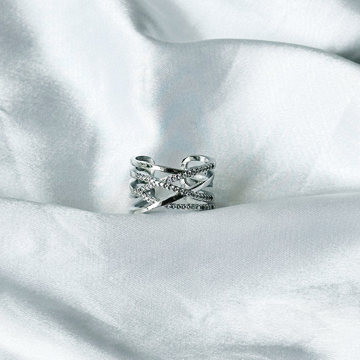 American Diamond Silver Studded Plated Adjustable Ring