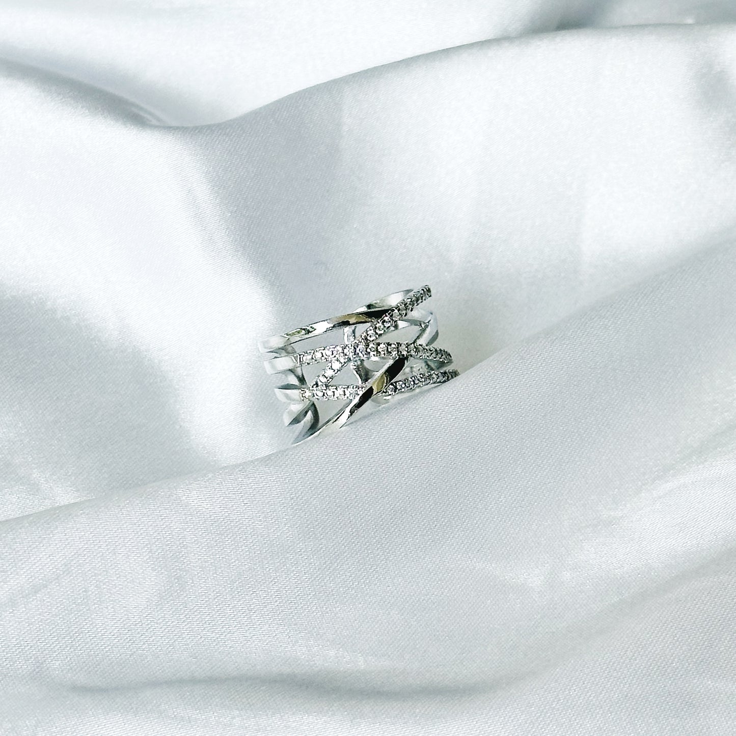 American Diamond Silver Studded Plated Adjustable Ring