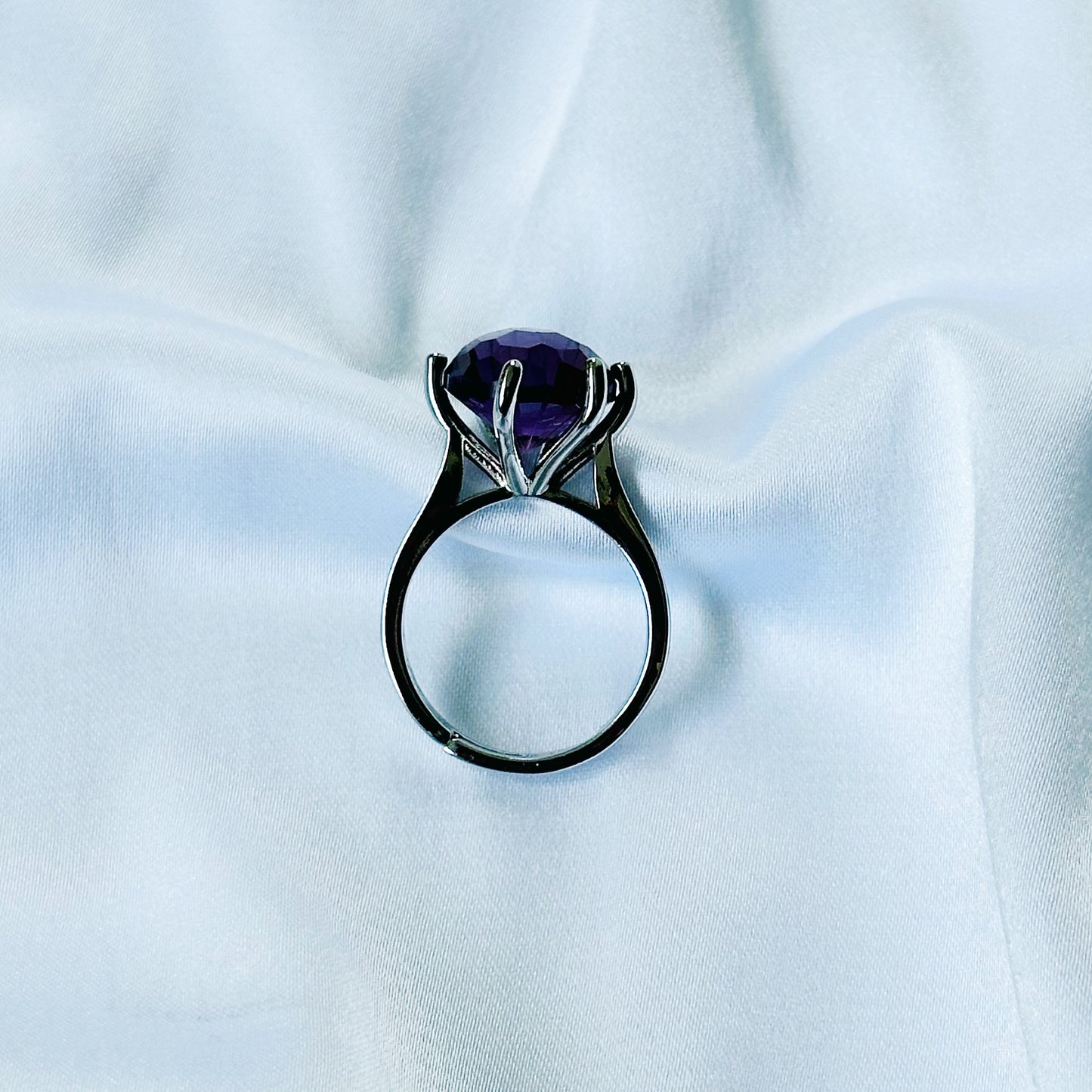 Deep Purple Amethyst Cubic Zircon Ice Cut American Diamond Silver Plated Adjustable Ring