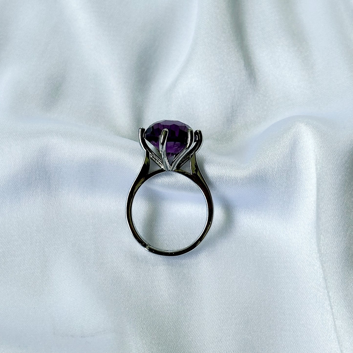 Deep Purple Amethyst Cubic Zircon Ice Cut American Diamond Silver Plated Adjustable Ring