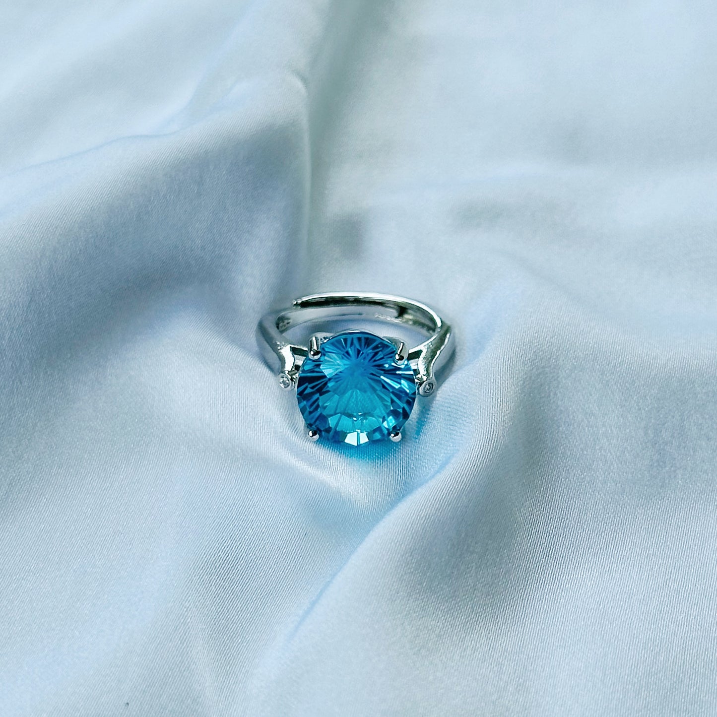 Aqua Blue Sapphire Cubic Zircon Ice Cut American Diamond Silver Plated Pendant Set Combo