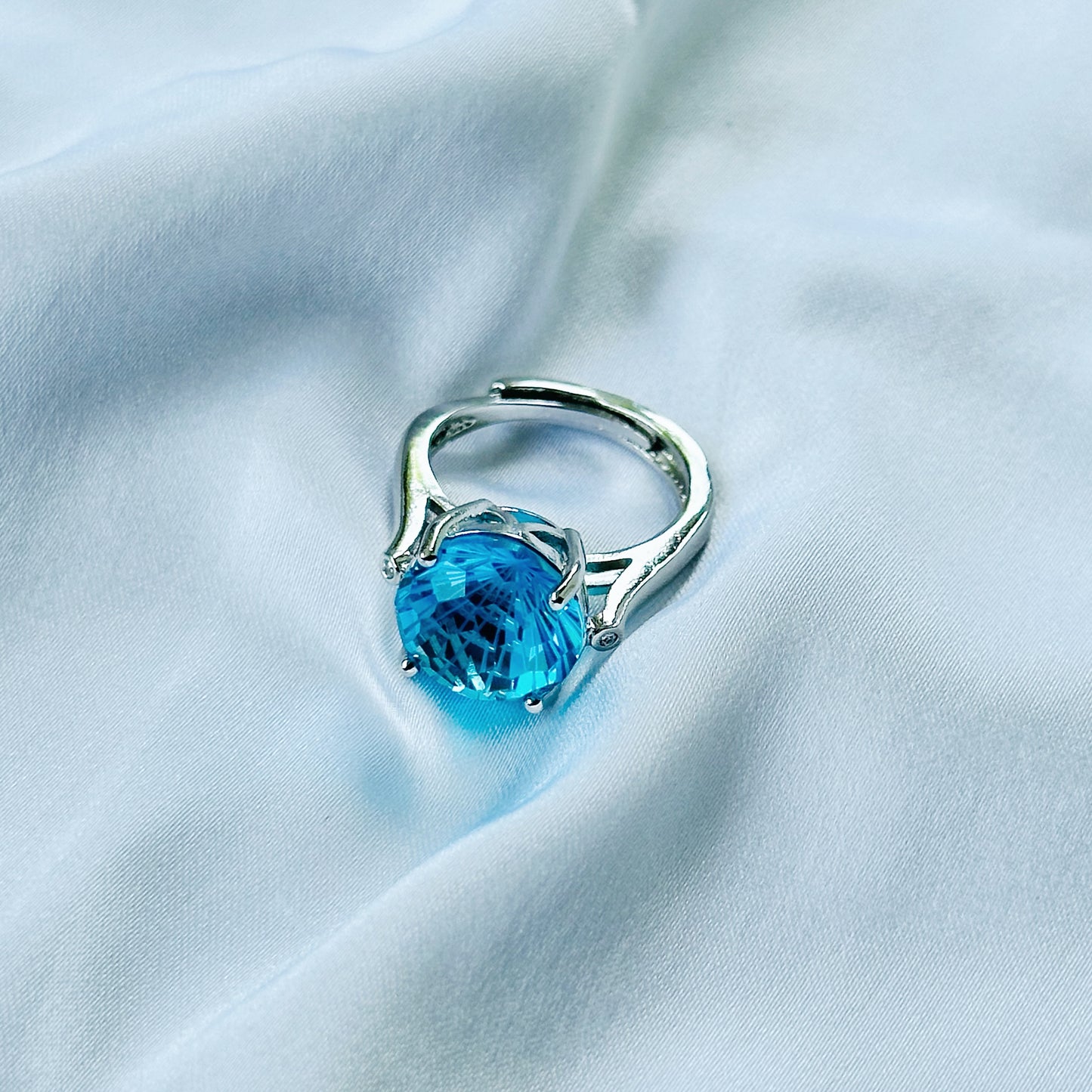 Aqua Blue Sapphire Cubic Zircon Ice Cut American Diamond Silver Plated Pendant Set Combo