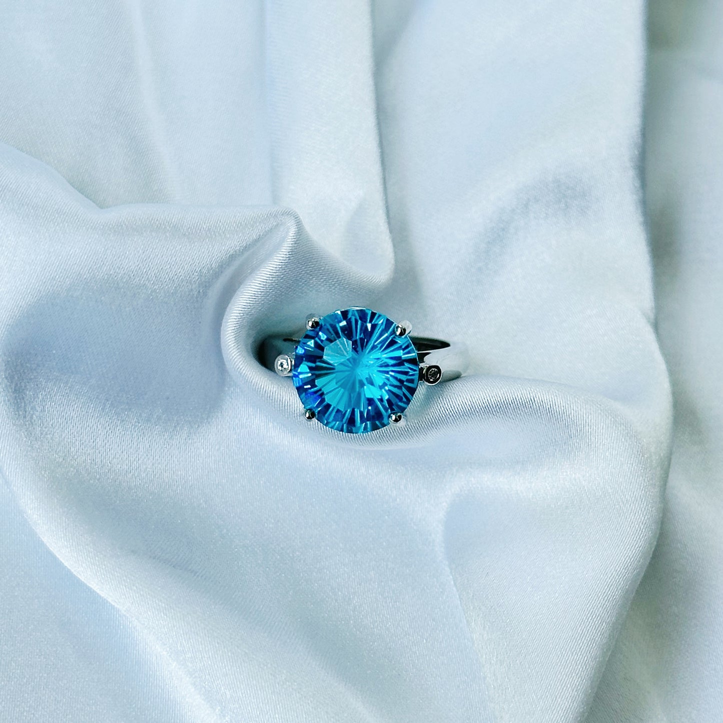 Aqua Blue Sapphire Cubic Zircon Ice Cut American Diamond Silver Plated Pendant Set Combo