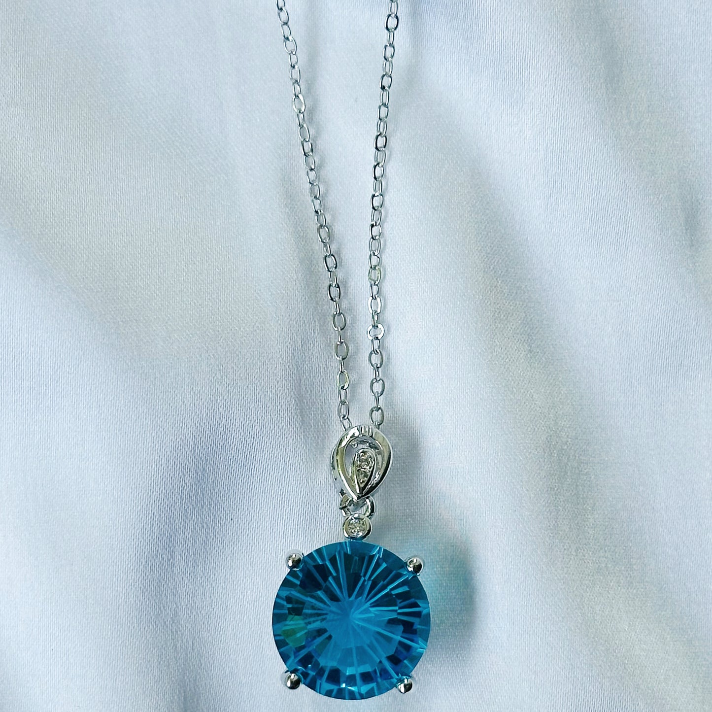 Aqua Blue Sapphire Cubic Zircon Ice Cut American Diamond Silver Plated Pendant Set Combo